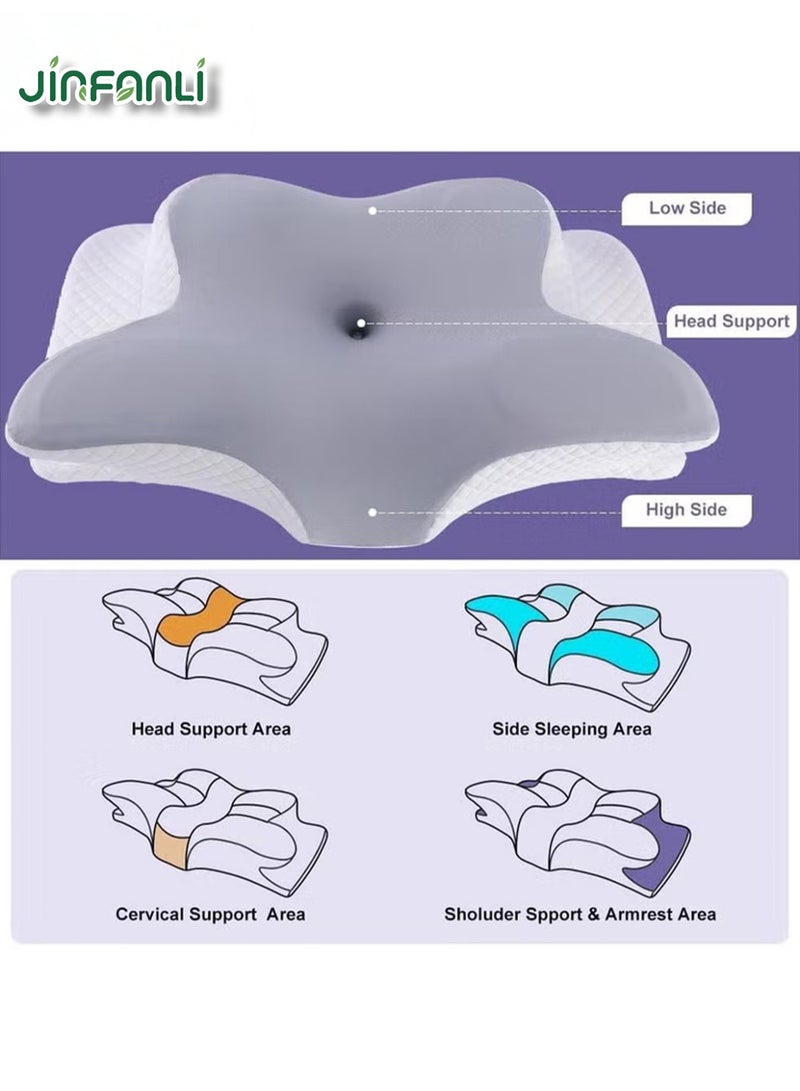 جين فان ل أنا وسادة رقبة على شكل فراشة 62 × 13 سم مع حقيبة تخزين، مناسبة لتخفيف آلام الكتف والرقبة، وسادة رقبة من إسفنج الذاكرة، مريحة، وسادة سرير داعمة للرقبة - Image 3